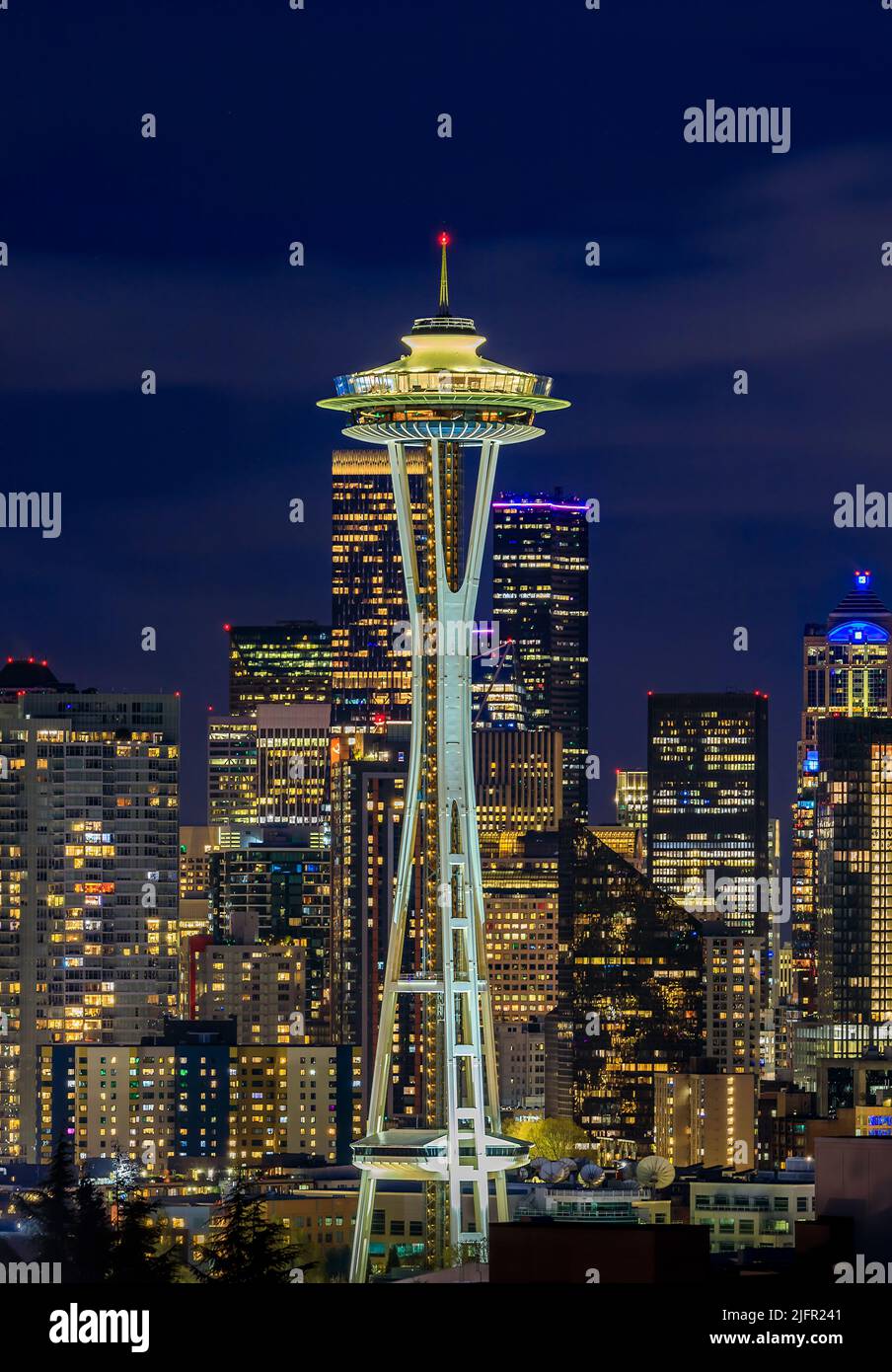 Downtown Skyline View With The Space Needle And Mount Rainier At Sunset