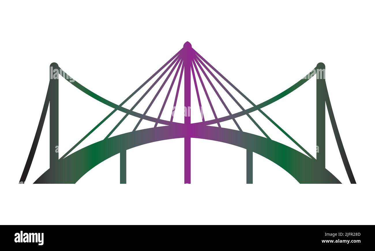 Bridge illustration logo vector template purple and green Stock Vector