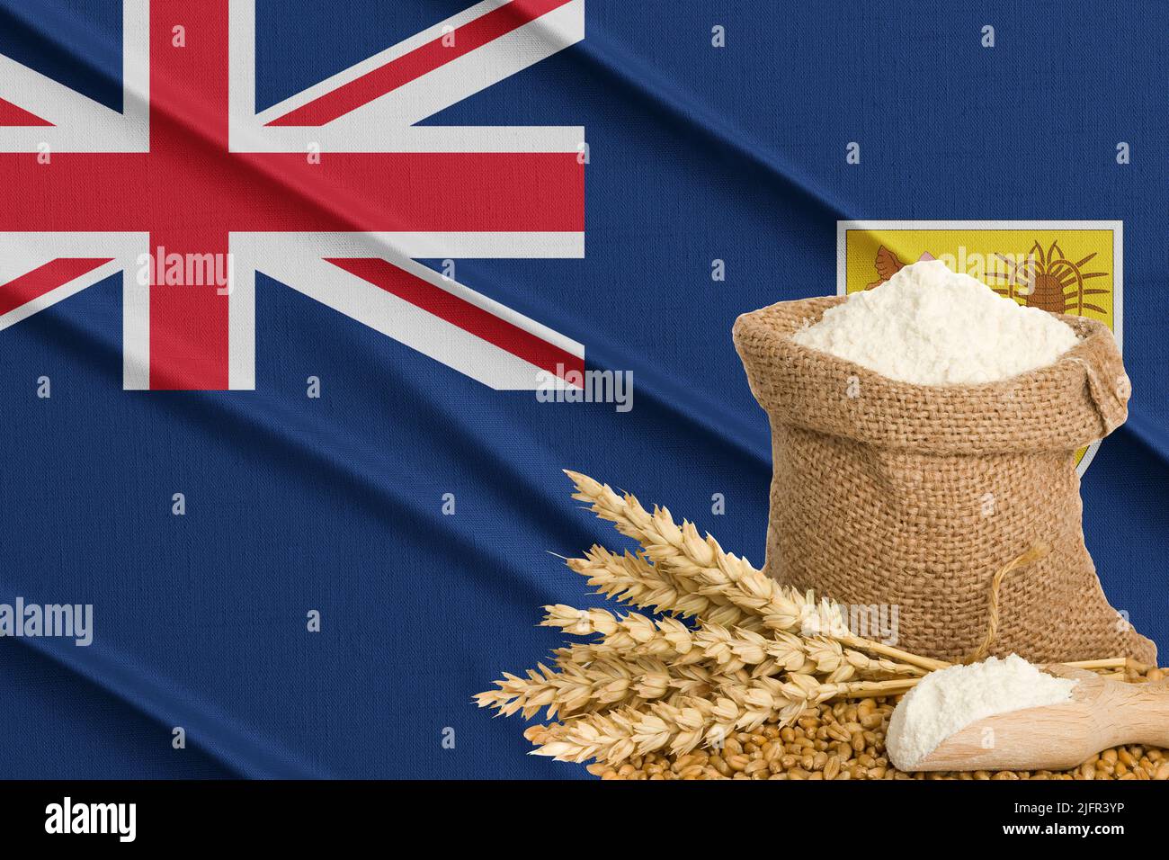 Turks and Caicos Islands grain crisis, Concept global hunger crisis,  On background Flag Turks and Caicos Islands wheat grain. Concept of growing whea Stock Photo
