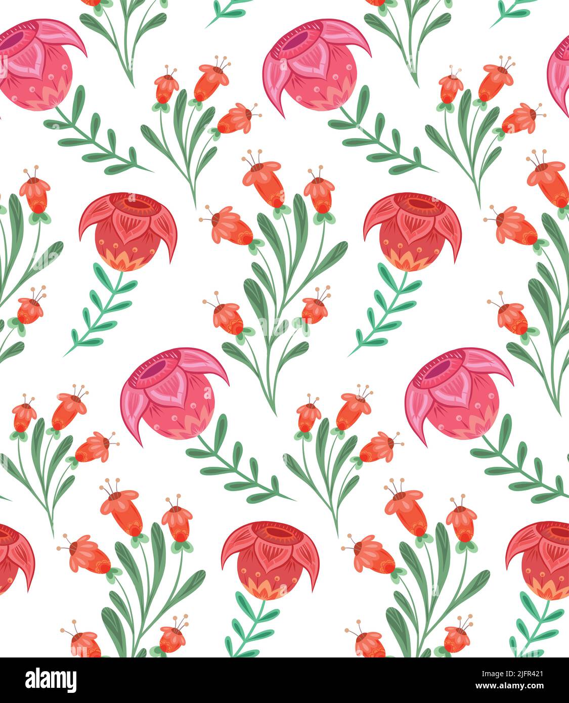 Seamless traditional pattern with flowers and twigs with folk art on ...