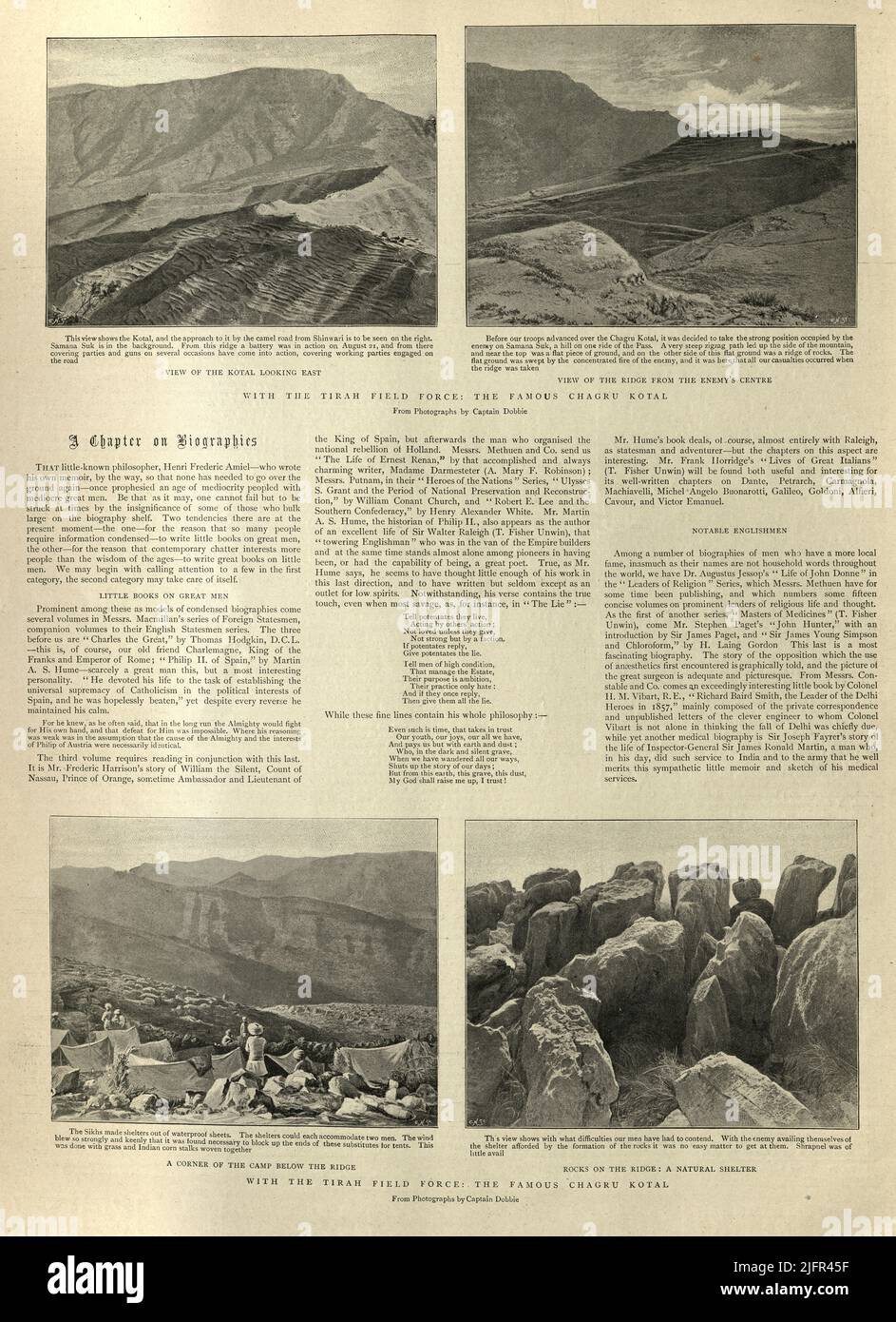 Photos from the Tirah campaign often referred to in contemporary British accounts as the Tirah expedition, was an Indian frontier campaign from September 1897 to April 1898. Tirah is a mountainous tract of country in what was formally known as Federally Administered Tribal Areas of Pakistan, now Khyber Pakhtunkhwa province. Stock Photo