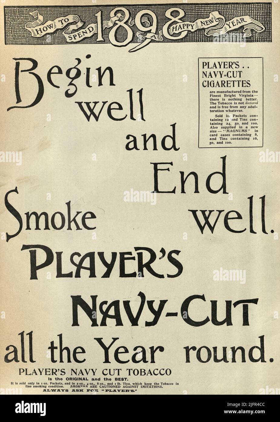 Vintage newspaper advert for Player's Navy Cut tobacco, 1898, Victorian 19th Century Stock Photo