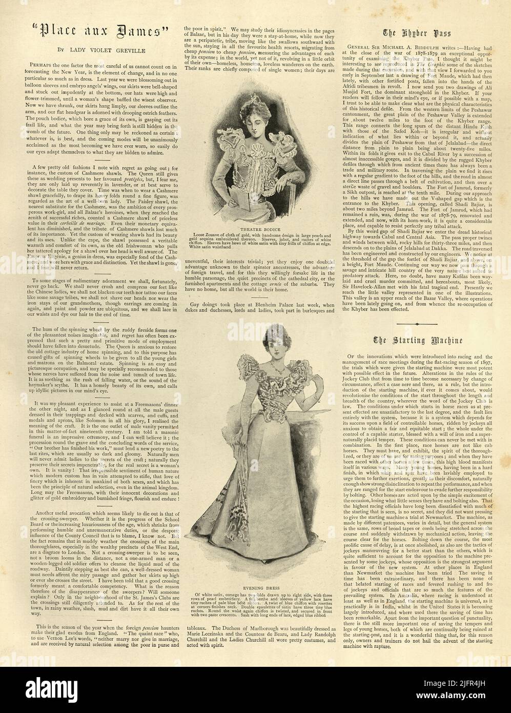 Vintage newspaper page, 1898, Womens fashions, 1890s, Theatre bodice and evening dress Stock Photo