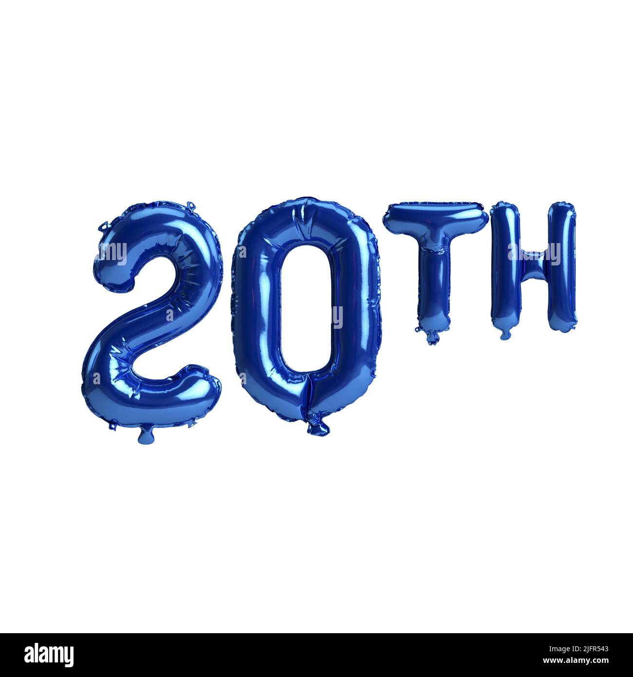 3d illustration of 20th blue balloons isolated on white background Stock Photo