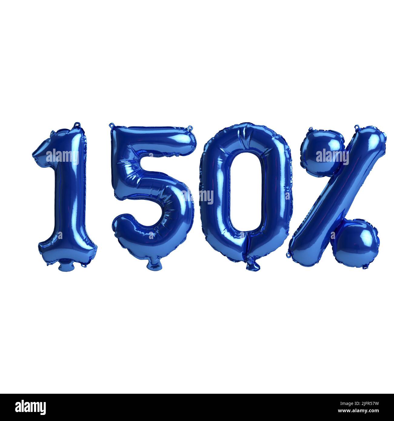 3d illustration of 150 percent blue balloons isolated on white background Stock Photo