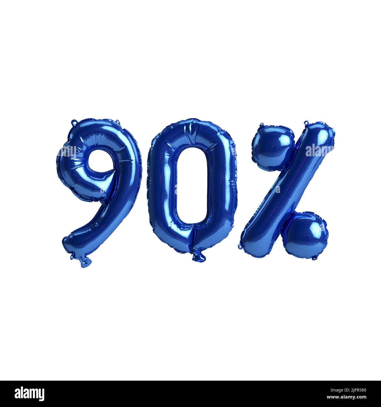 3d illustration of 90 percent blue balloons isolated on white