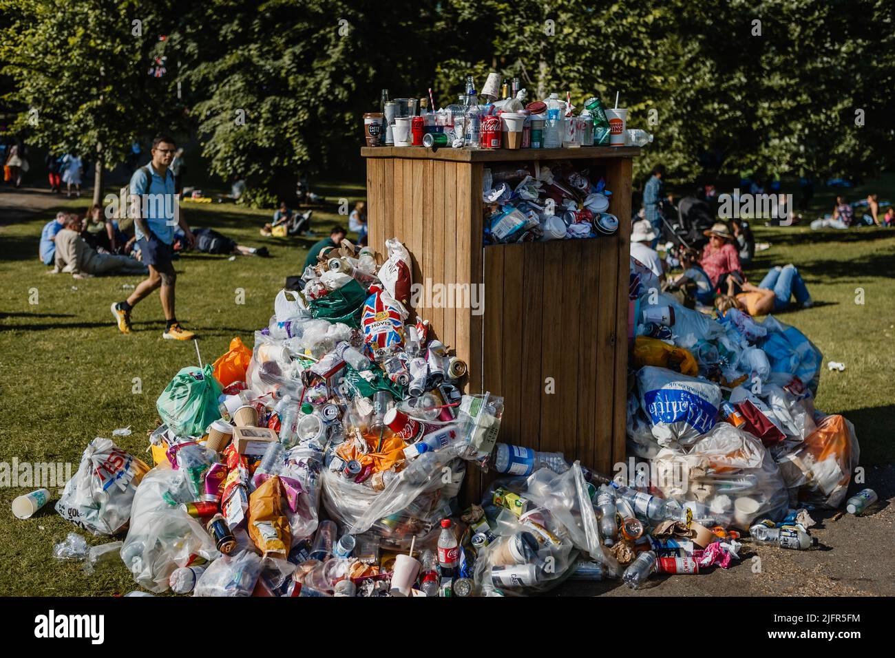 A big pile rubbish in a park in London during the good weather spell
