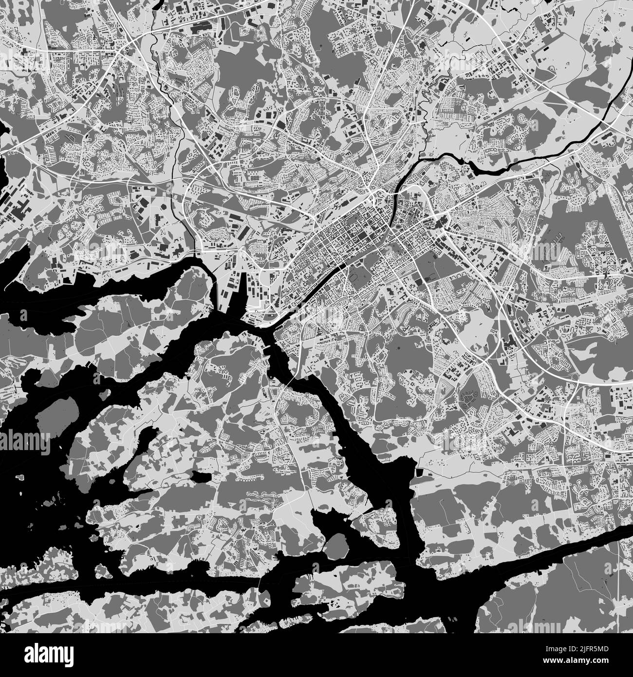 Urban city vector map of Turku. Vector illustration, Turku map grayscale art poster. Street map image with roads, metropolitan city area view. Stock Vector