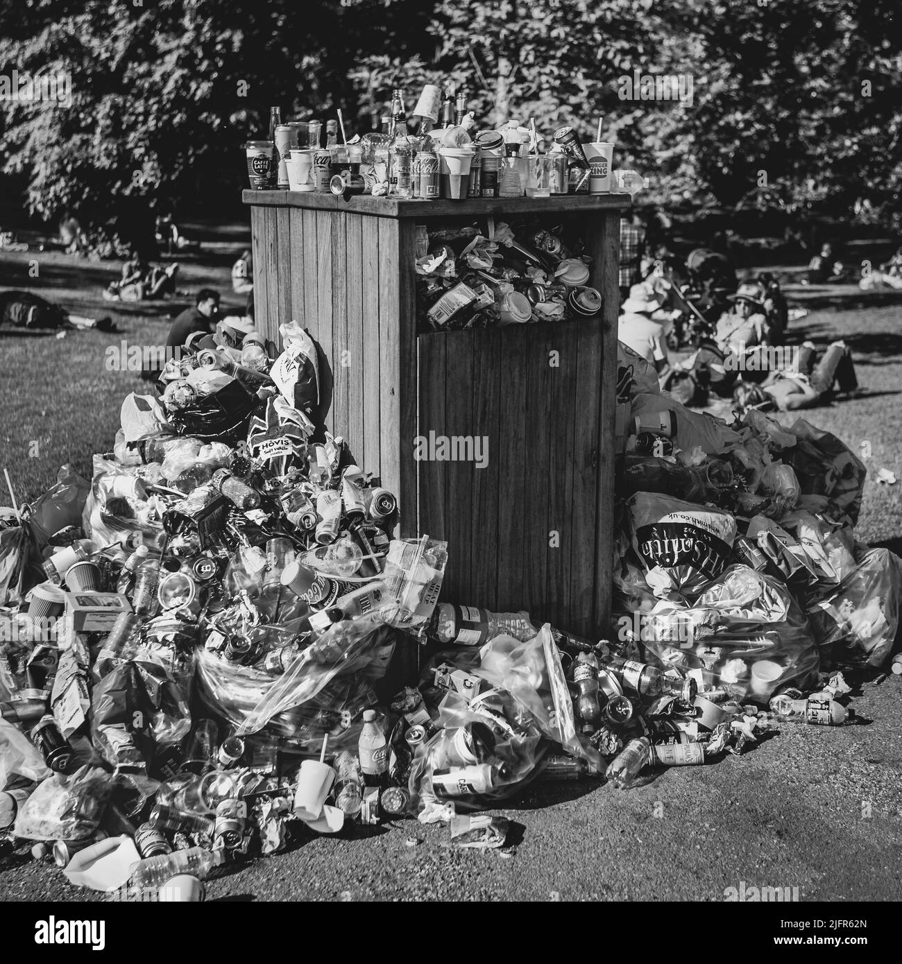 Rubbish piles up in a park in London during the good weather spell