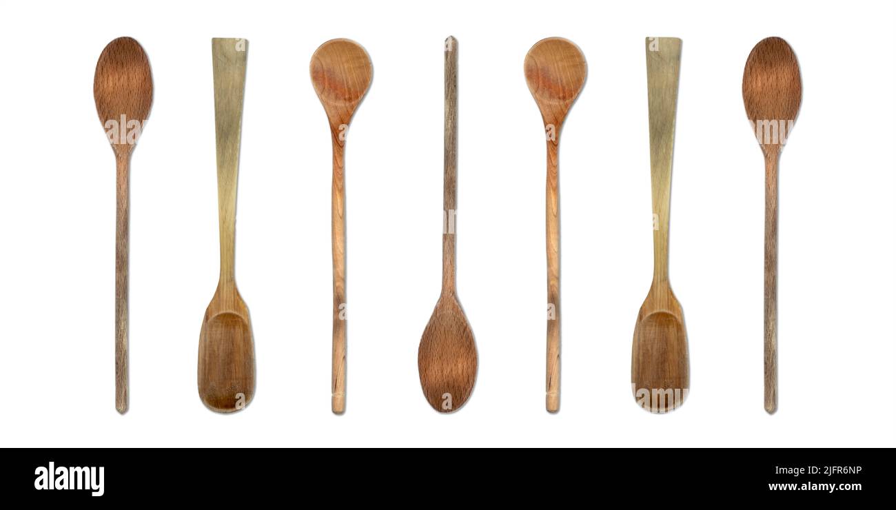 Topview of Set Cooking Wooden Utensils on White Background Stock Photo ...
