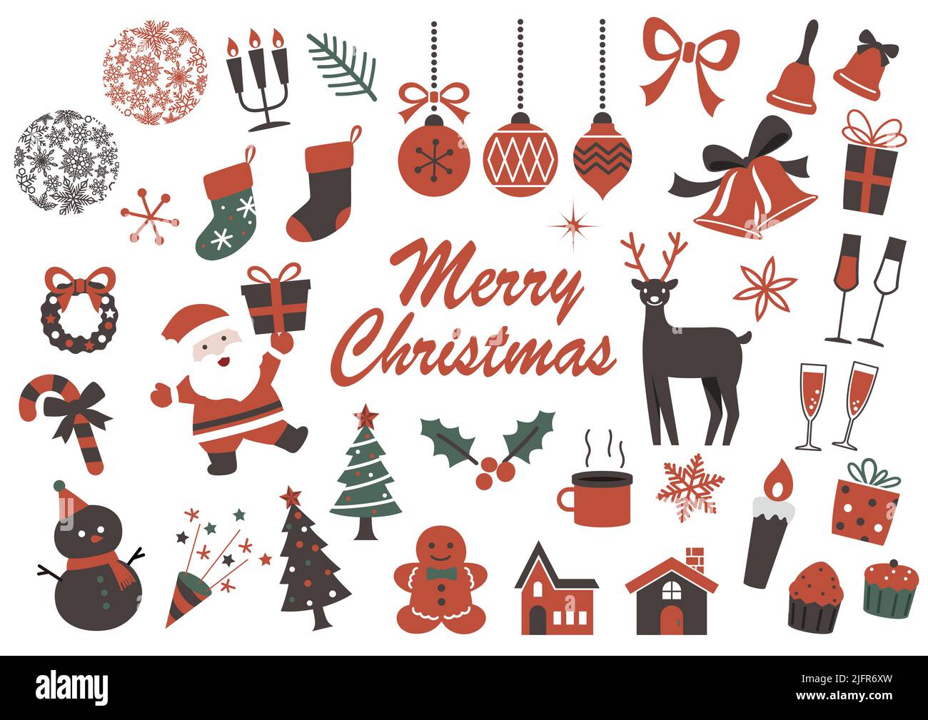 Christmas Elements Vector Flat Illustration Set Isolated On A White Background. Stock Vector