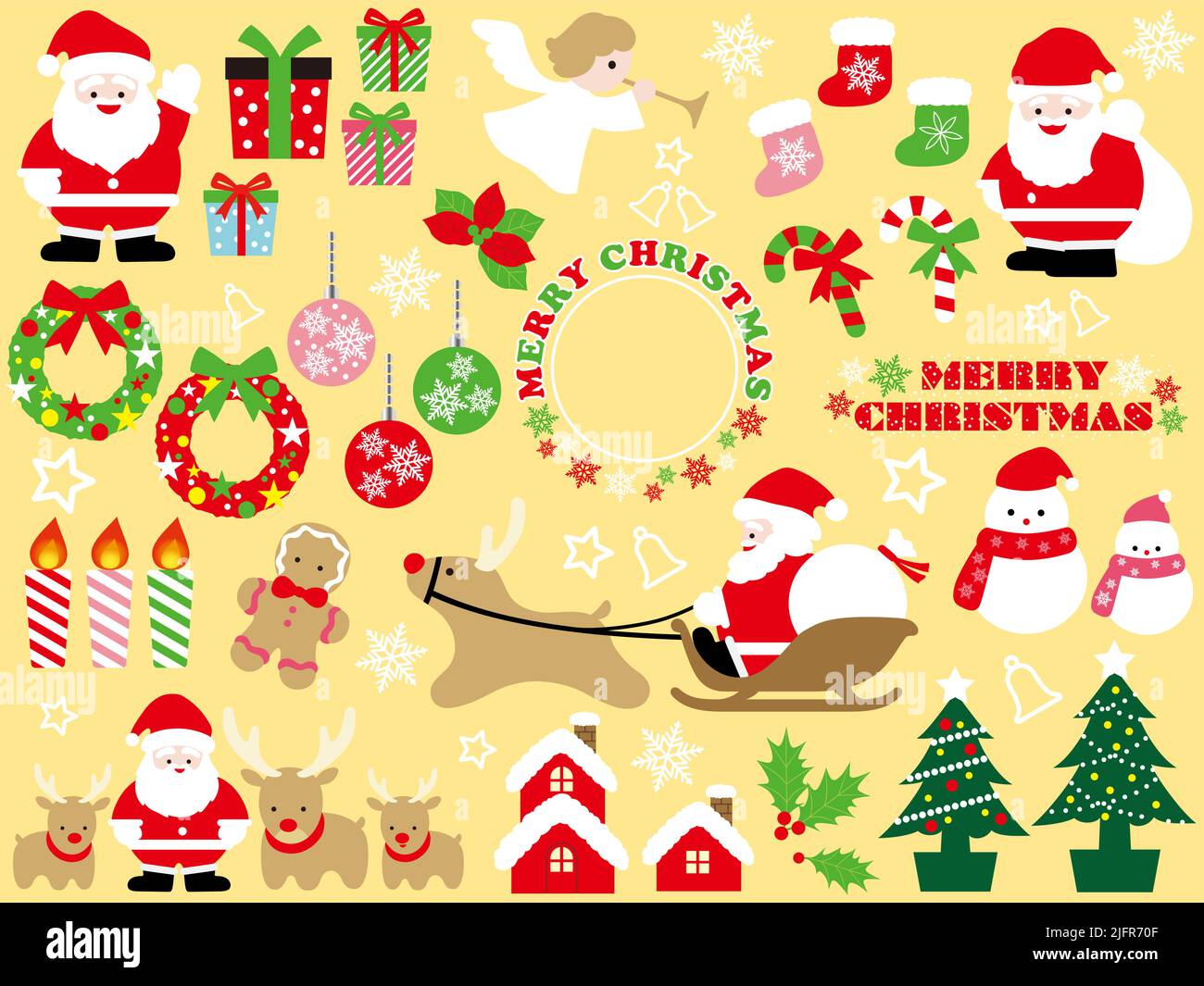 Christmas Elements Vector Flat Illustration Set Isolated On A Plain Background. Stock Vector