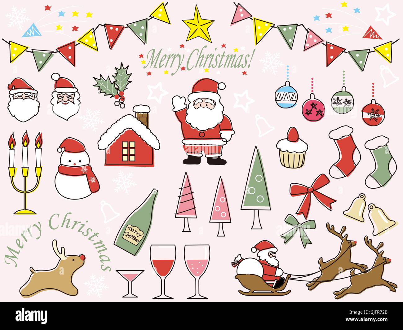 Christmas Design Element Set. Vector Illustration Isolated On A Pink Background. Stock Vector