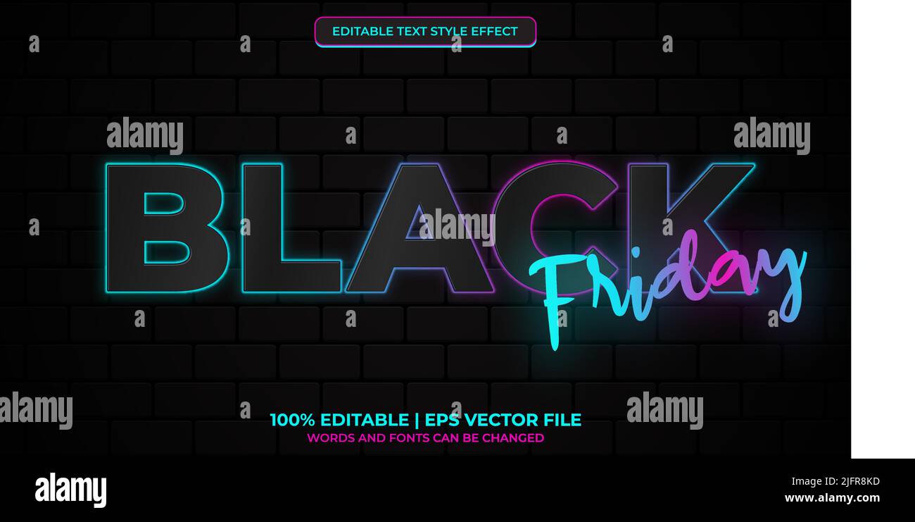 Black Friday Neon Editable Text Style Effect Stock Vector