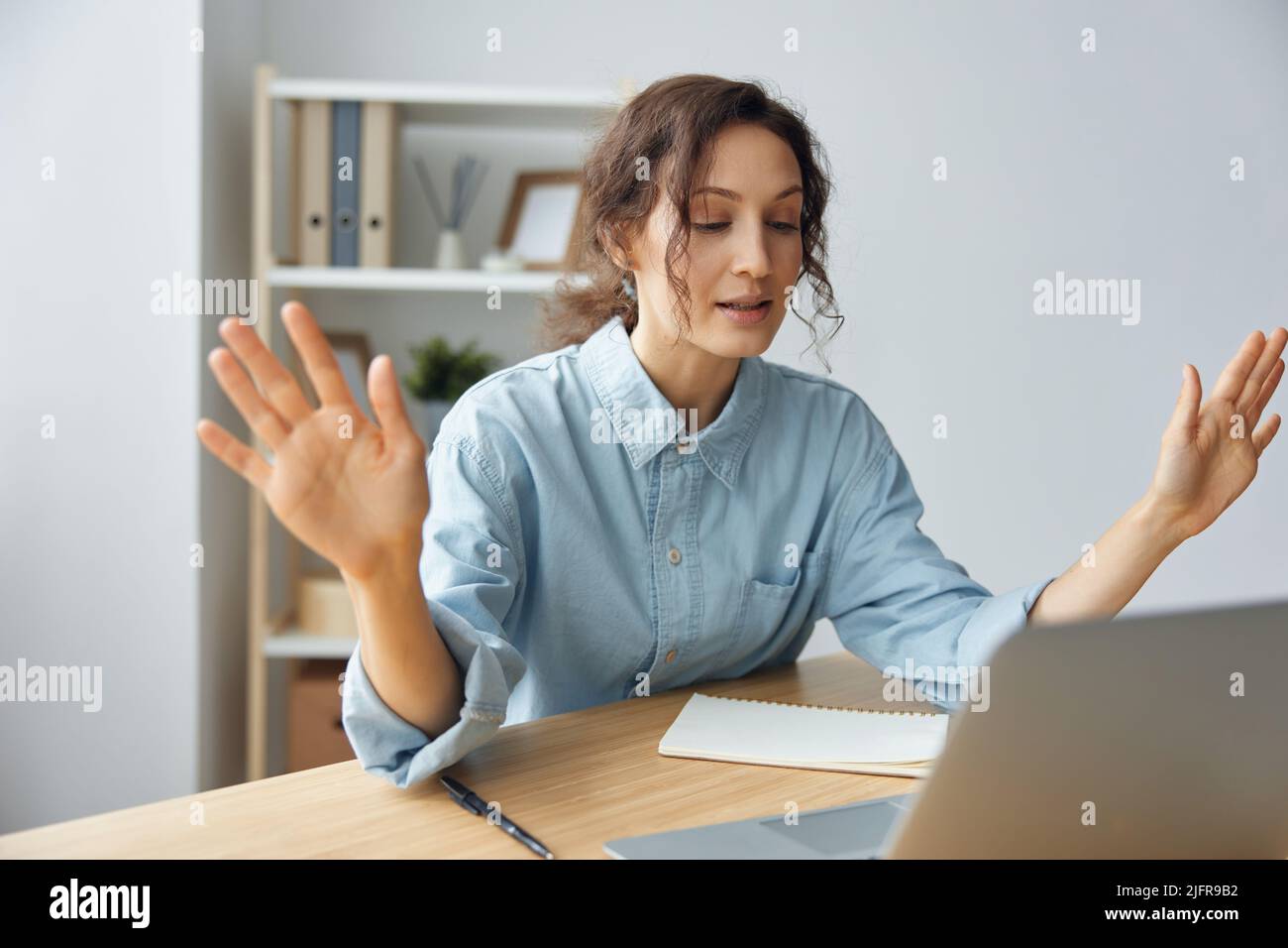 Raging evil curly awesome lady shocked by gadget laptop breakdown ...