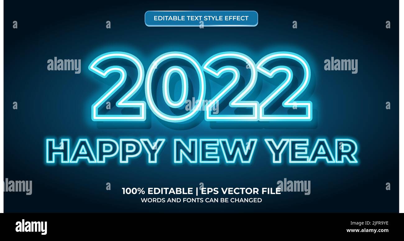 2022 Happy New Year Gradient Neon Editable Text Effect Stock Vector