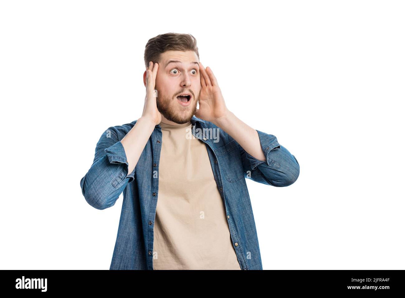 Happy man with surprised expression Stock Photo