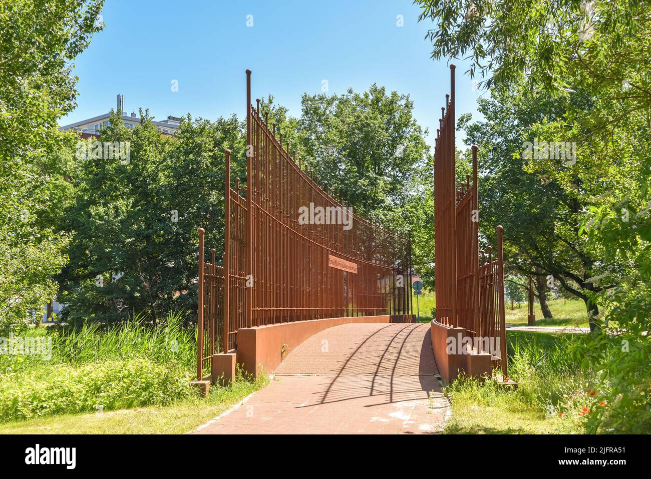 Den Helder, Netherlands. June 2022. A modern fence of rusty corten steel in a residential area in Den Helder, North Holland. High quality photo. Stock Photo