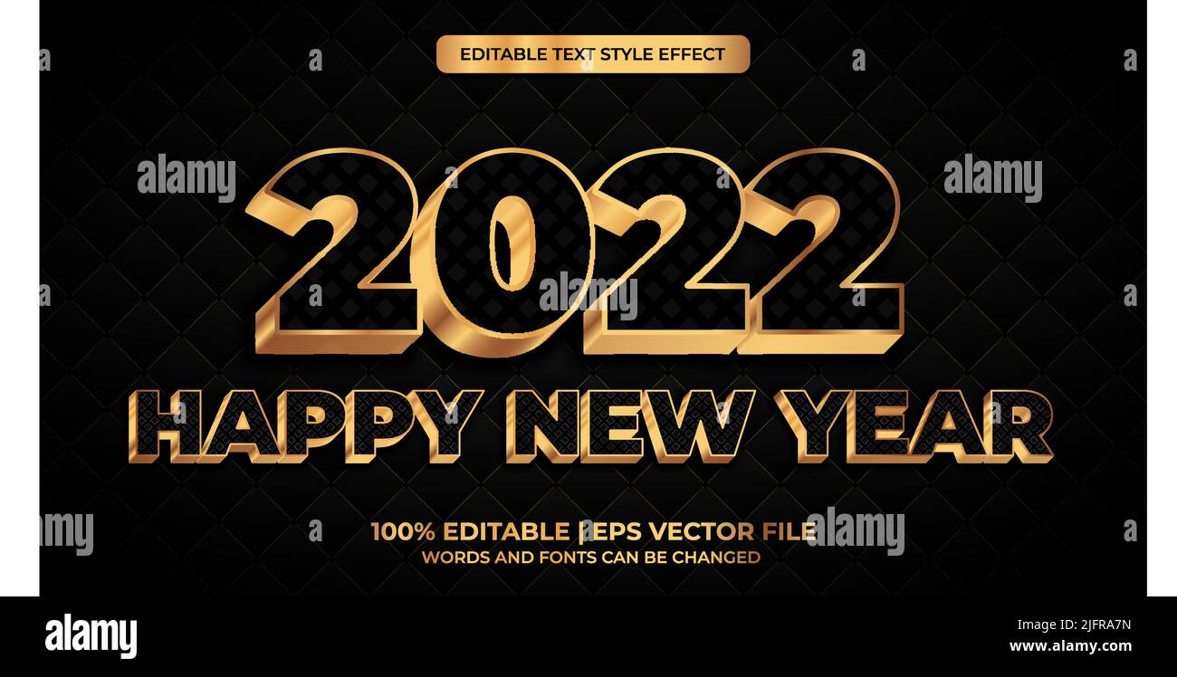 Happy new year 2022 gold shiny 3d editable text effect. Vector ...