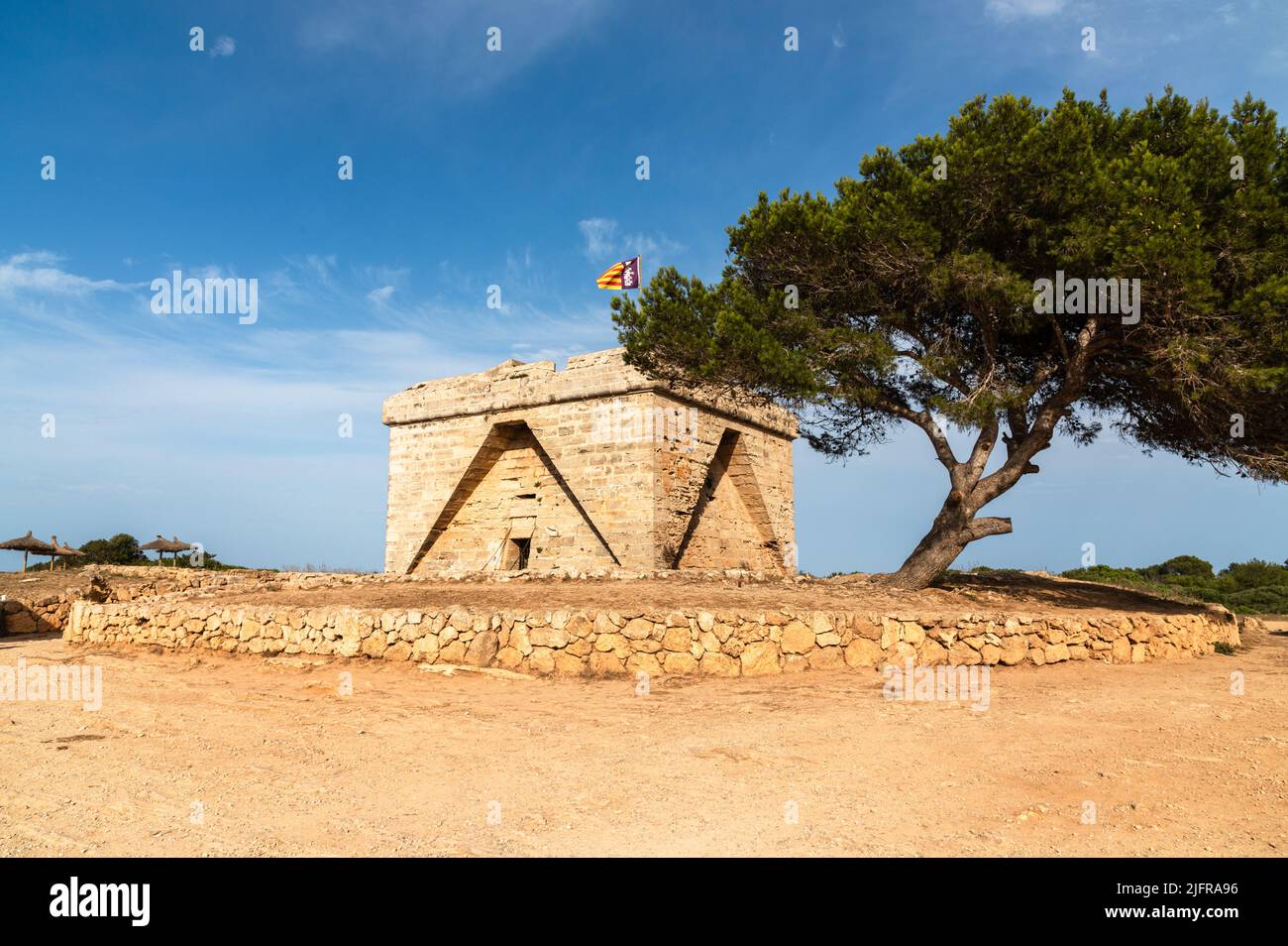 Cala Millor, Majorca, Spain; June 24th 2022: Old Spanish fortified tower of Punta de n'Amer Stock Photo