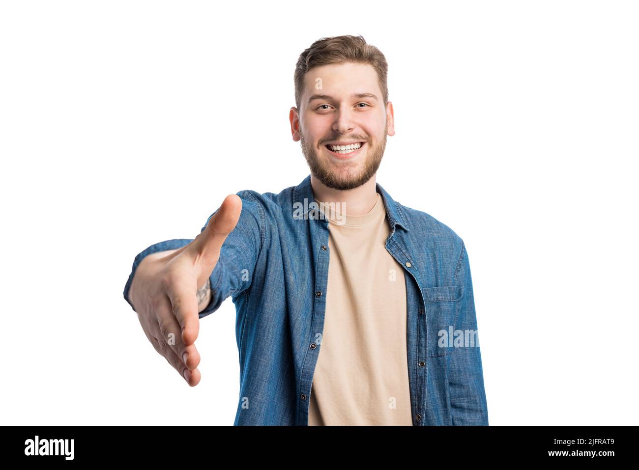 Man with offering handshake Stock Photo