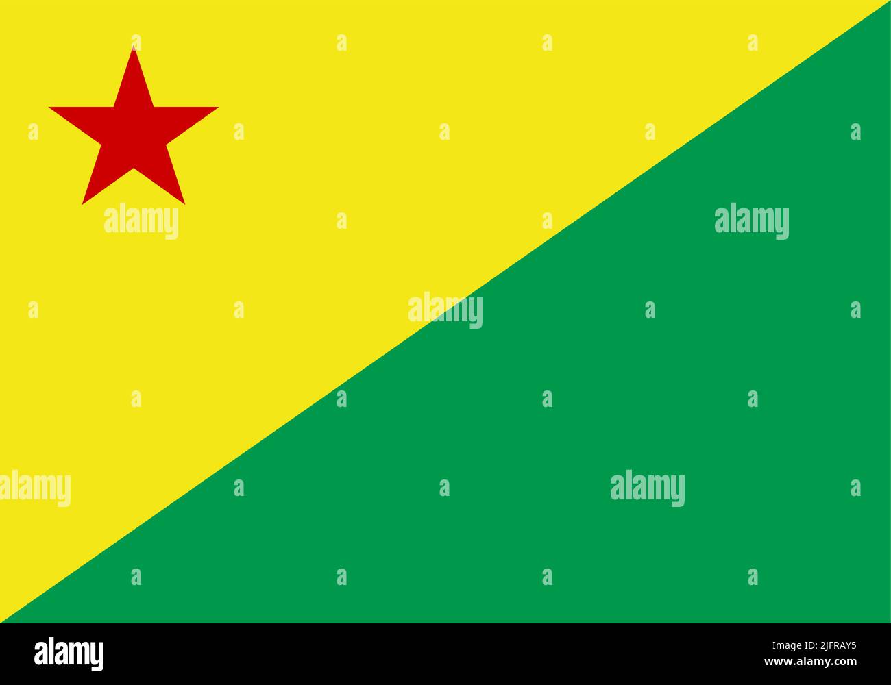 yellow and green diagonal flag with red star