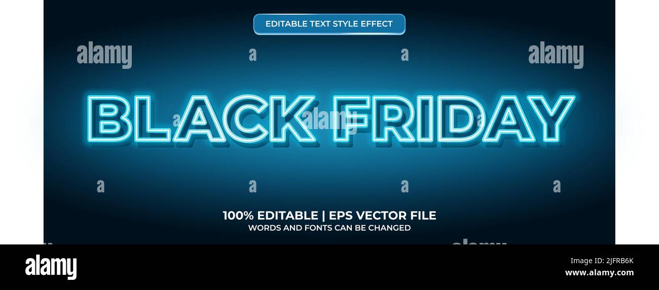 Black Friday Neon Editable Text Style Effect Stock Vector