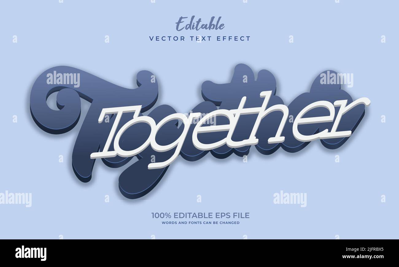 Editable text style effect - Together with blue outline text style theme. Stock Vector