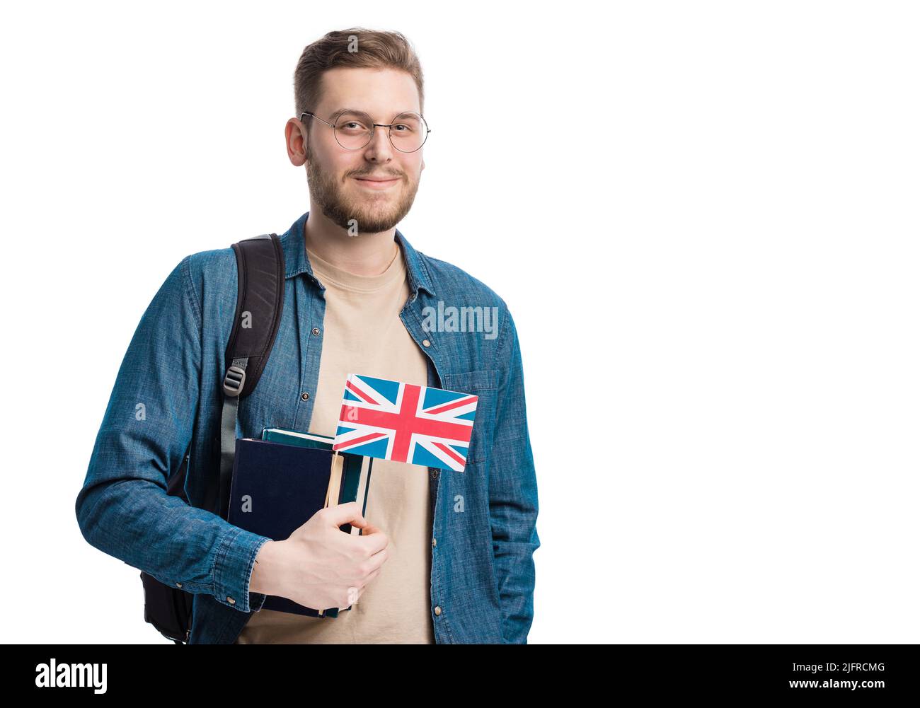 Student holding flag of Great Britain Stock Photo