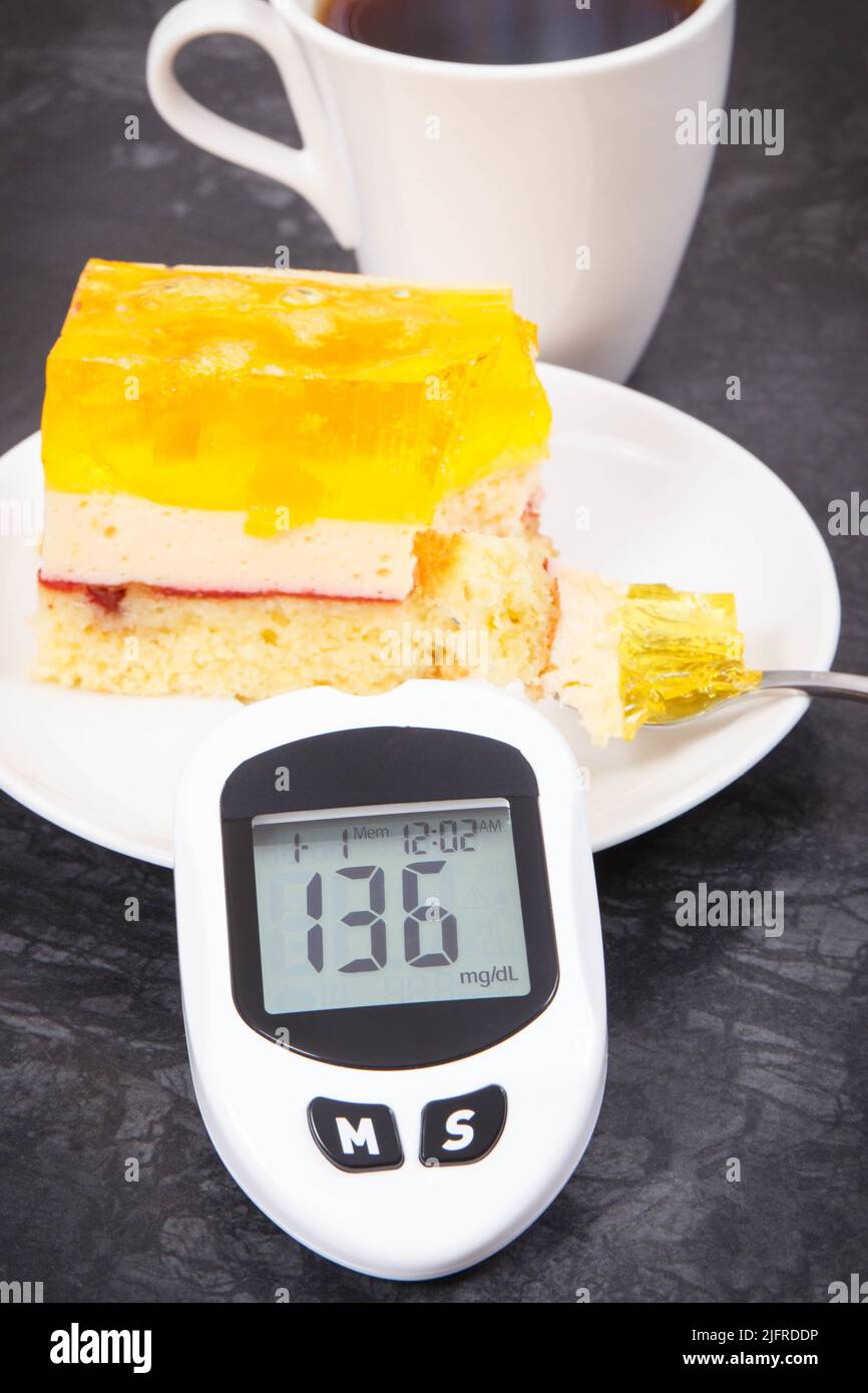 Glucose meter for checking and measuring sugar level, creamy sweet