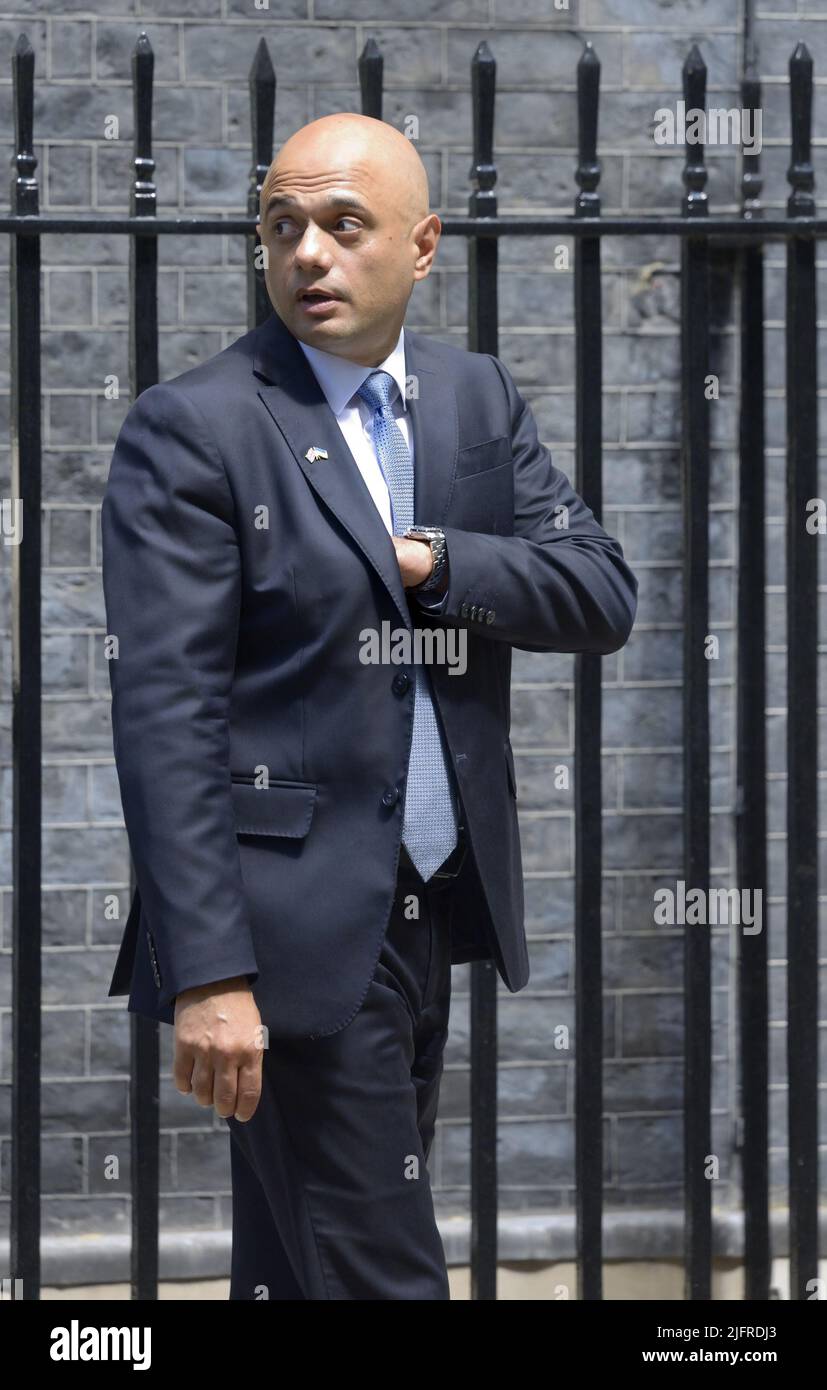 Sajid Javid MP (Con: Bromsgrove) Secretary of State for Health and Social Care - leaving Downing Street, 4th July 2022 Stock Photo