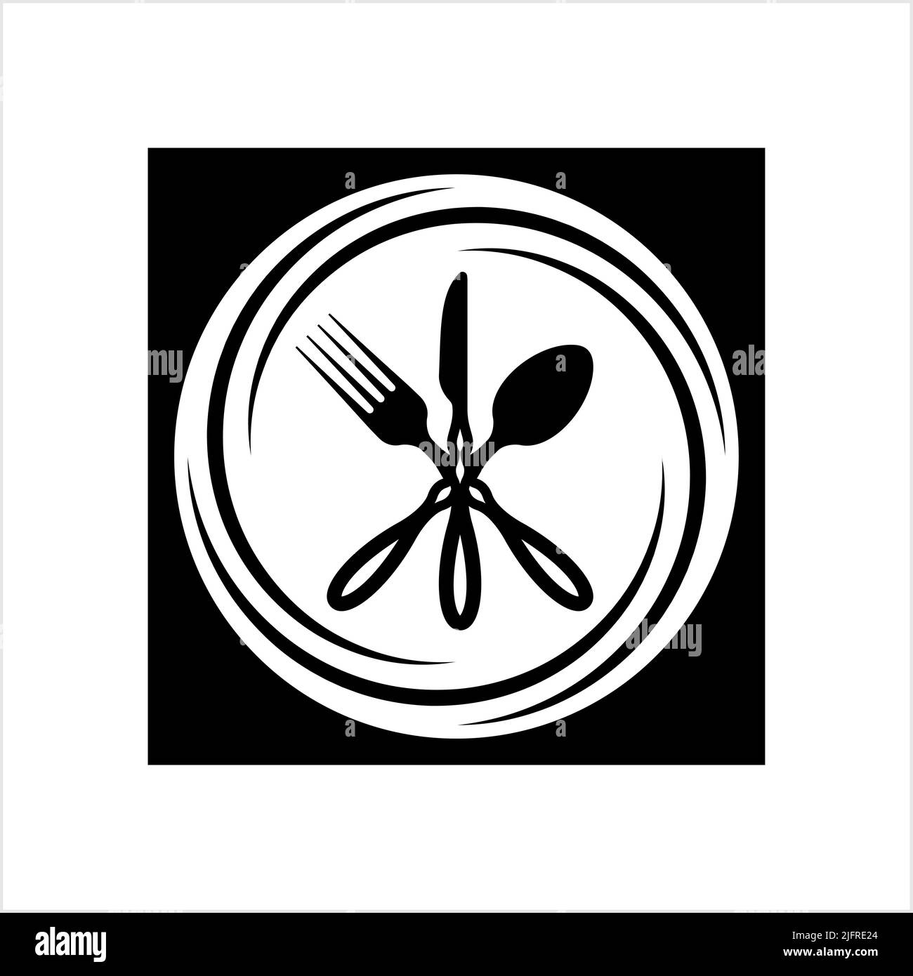 Cutlery Icon, Fork, Spoon And Knife Vector Art Illustration Stock ...