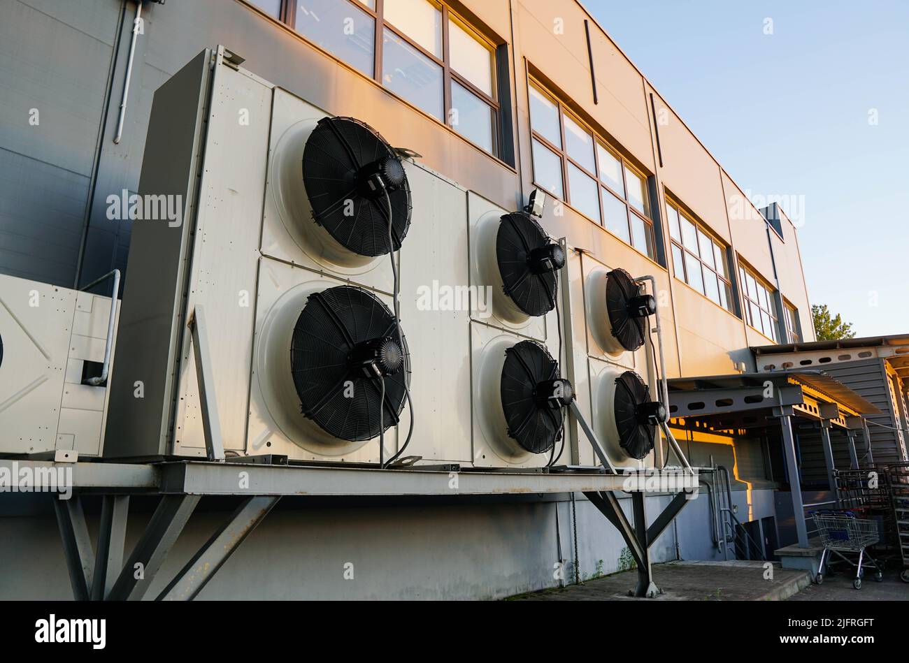 Industrial refrigeration unit, air conditioning equipment with fans Stock Photo