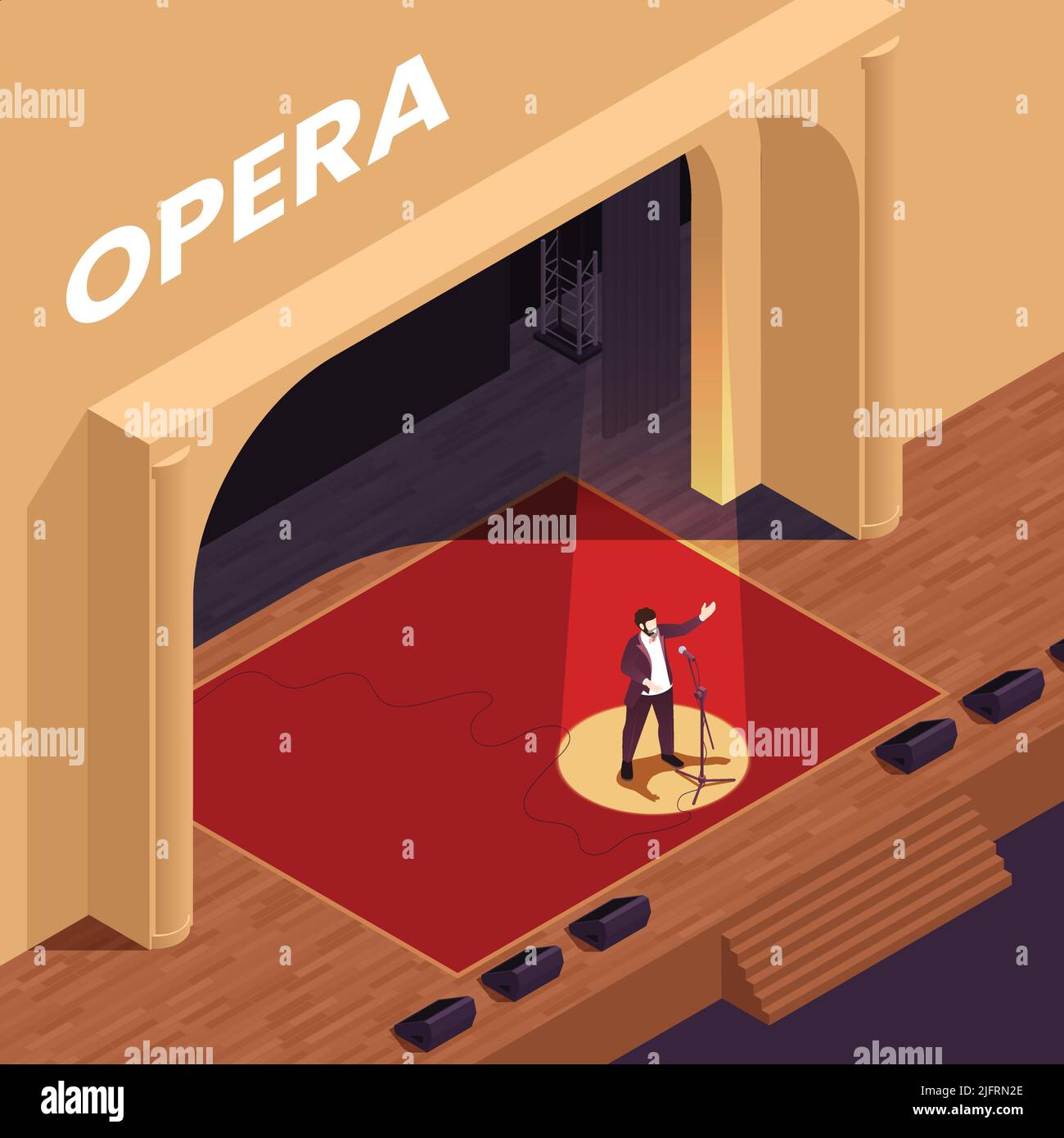 Opera theatre isometric poster with singing performance symbols vector illustration Stock Vector