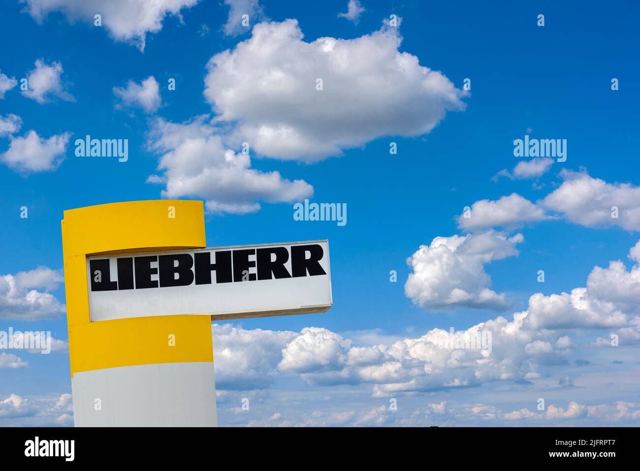 Werbeschild der Firma Liebherr Stock Photo