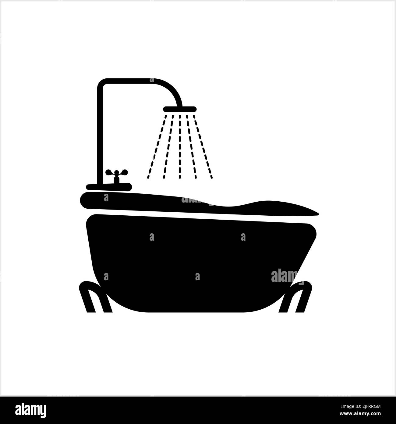 Bathtub And Shower Icon, Bath Tub And Shower Vector Art Illustration
