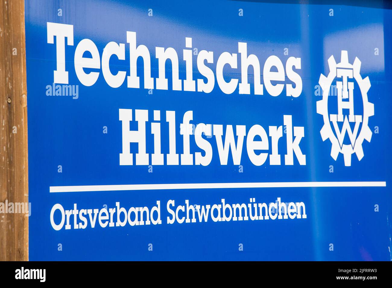 Hinweisschild des THW Technisches Hilfswerk in Schwabmünchen Stock Photo