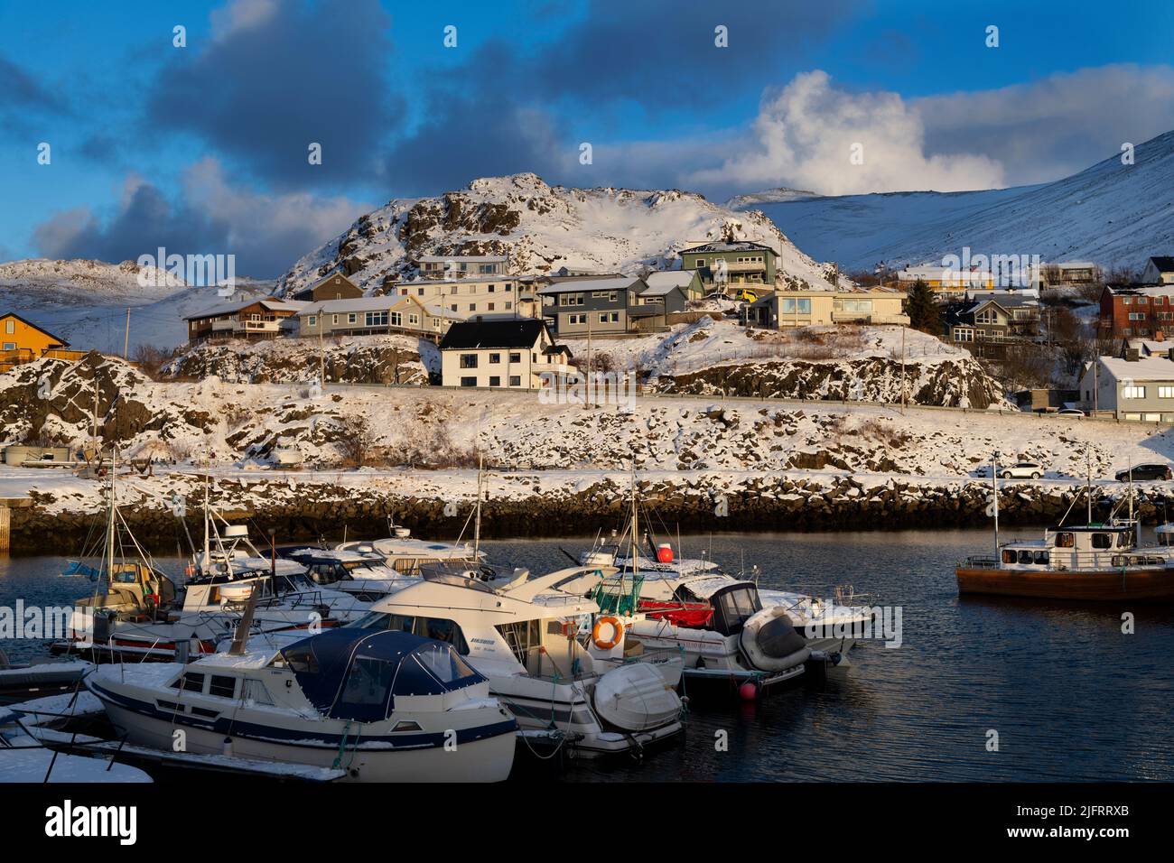 The marina, Honningsvag, (Honningsvåg, the northernmost town in mainland Norway) Norway Stock Photo