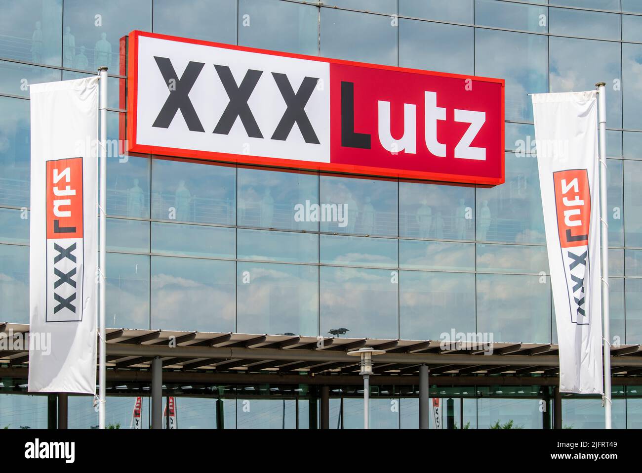 Werbe und Firmanschild der Firma XXX Lutz in Haunstetten Stock Photo