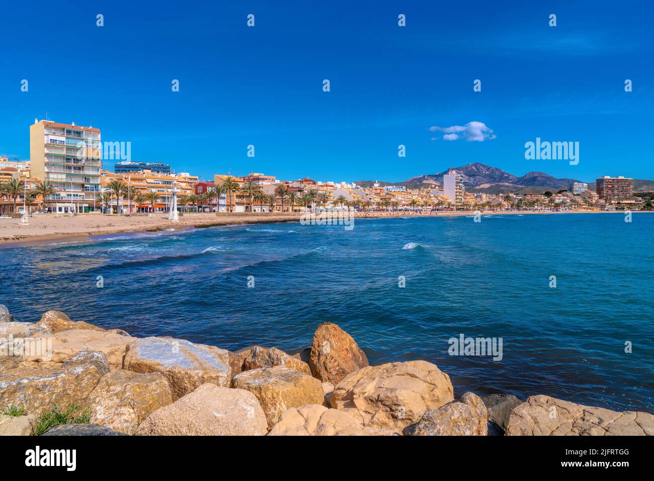 El Campello Spain beach Costa Blanca near Benidorm and Alicante blue sea Stock Photo