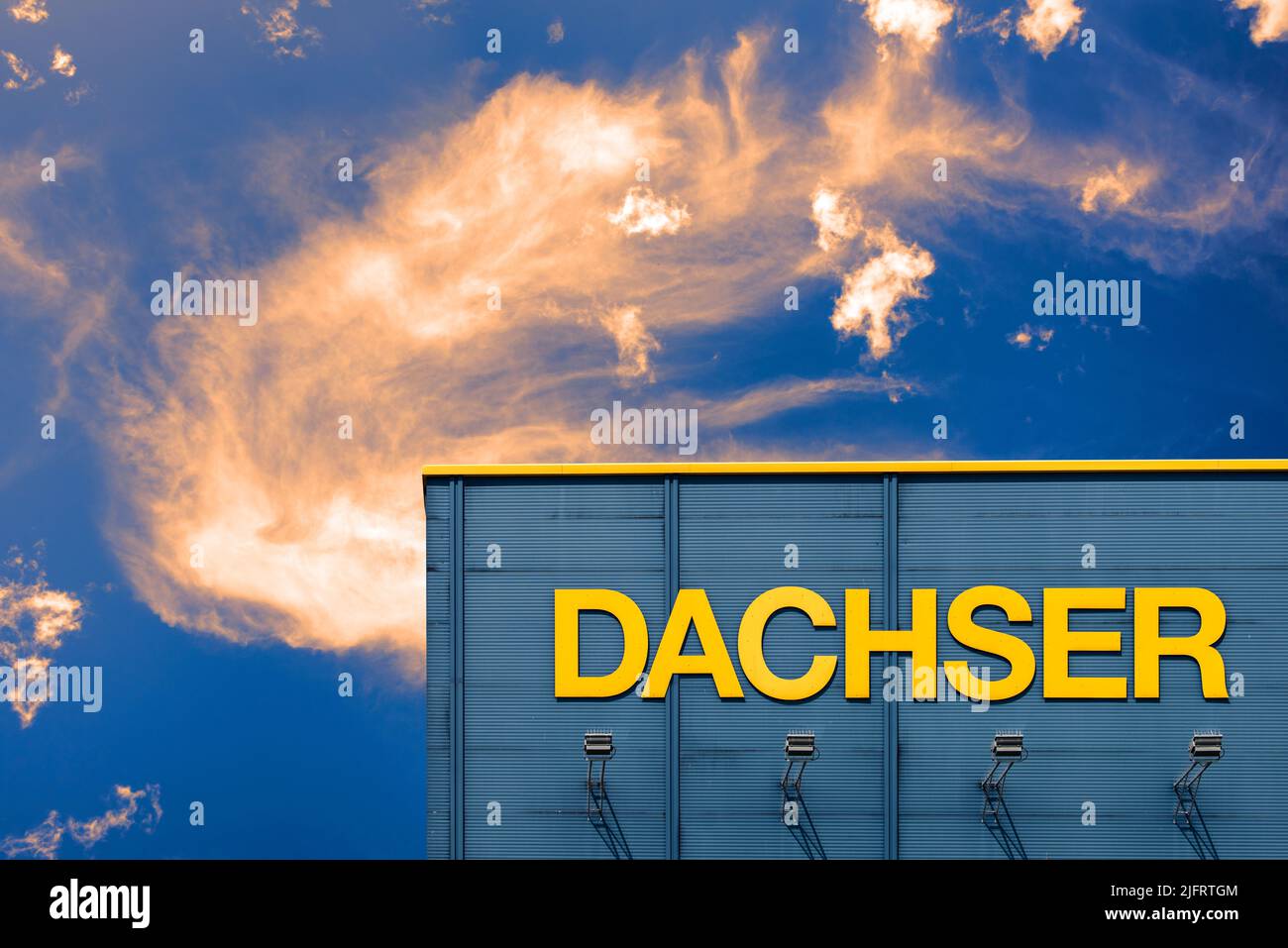 Schriftzug der Spedition DACHSER auf einem Gebäude der Filiale in Gersthofen bei Augsburg Stock Photo