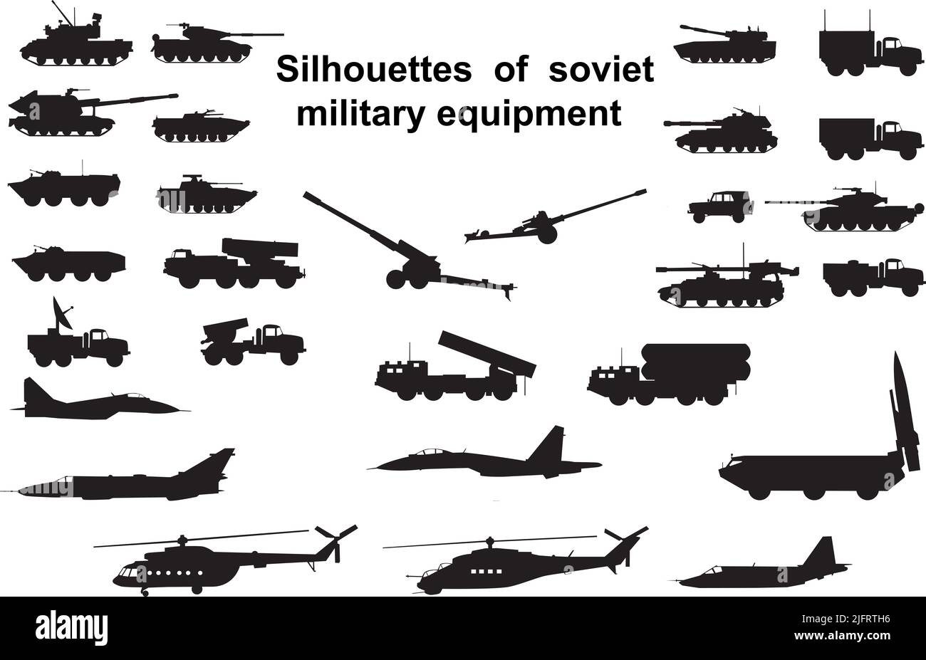 silhouettes of soviet military equipment Stock Photo