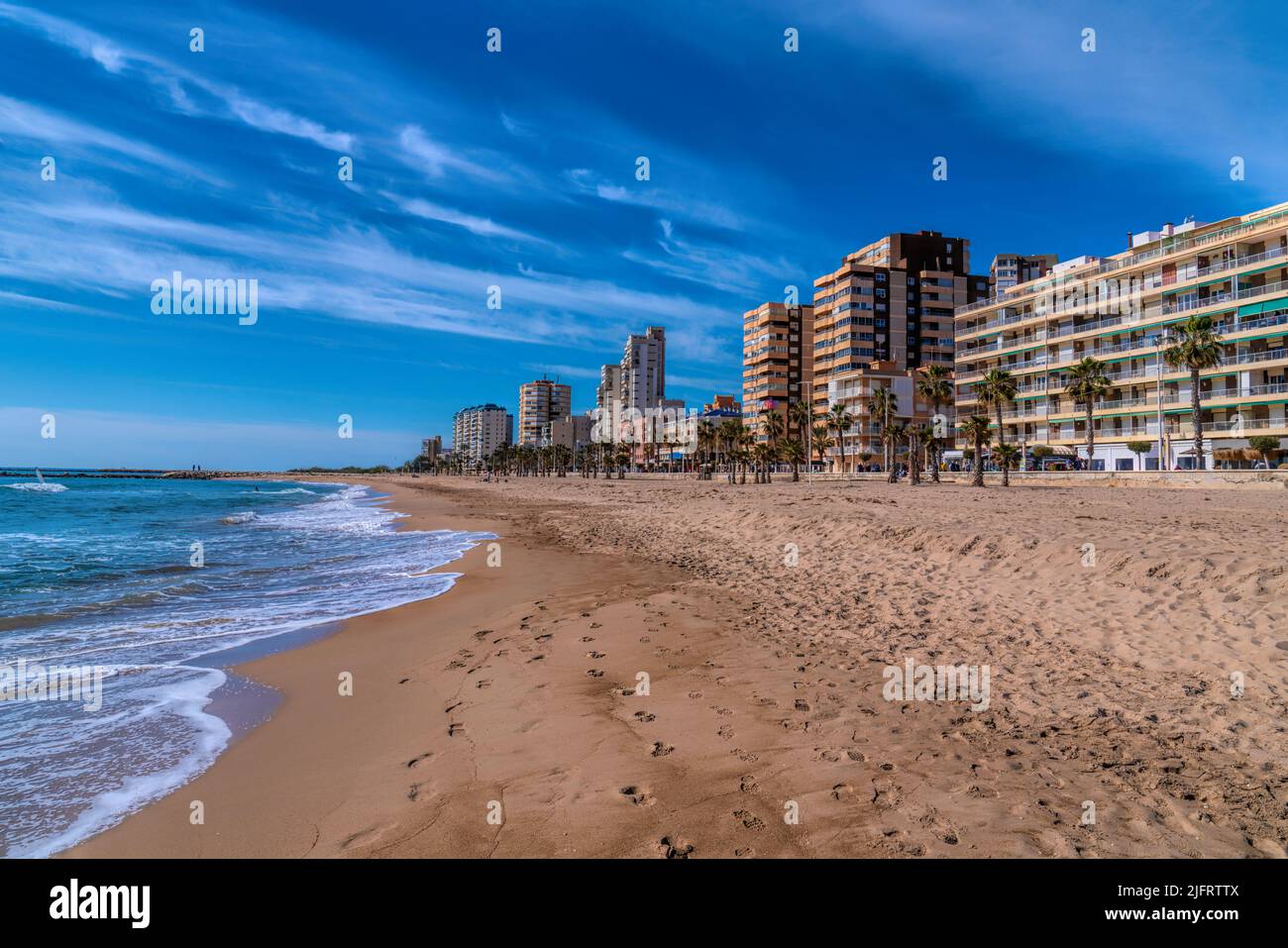 El Campello Spain sandy beach Costa Blanca near Benidorm and Alicante blue sea Stock Photo