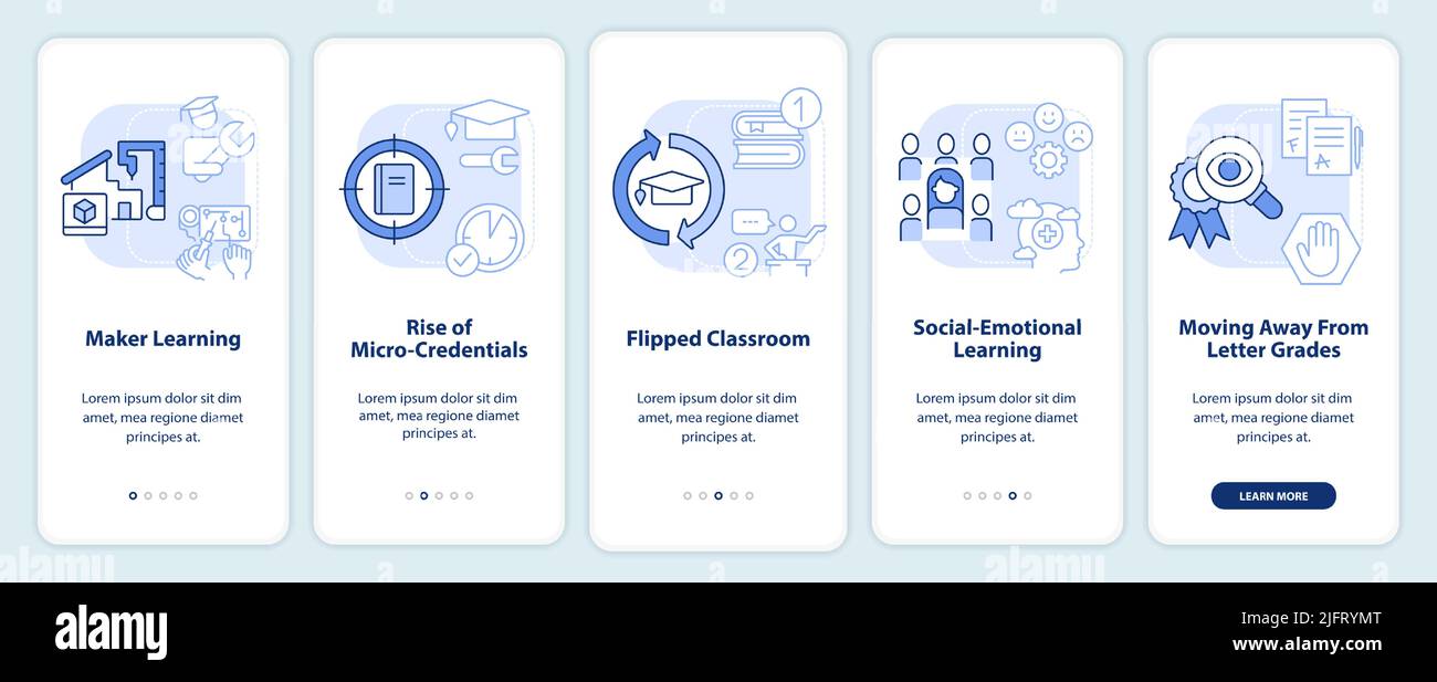Trends in education light blue onboarding mobile app screen Stock ...
