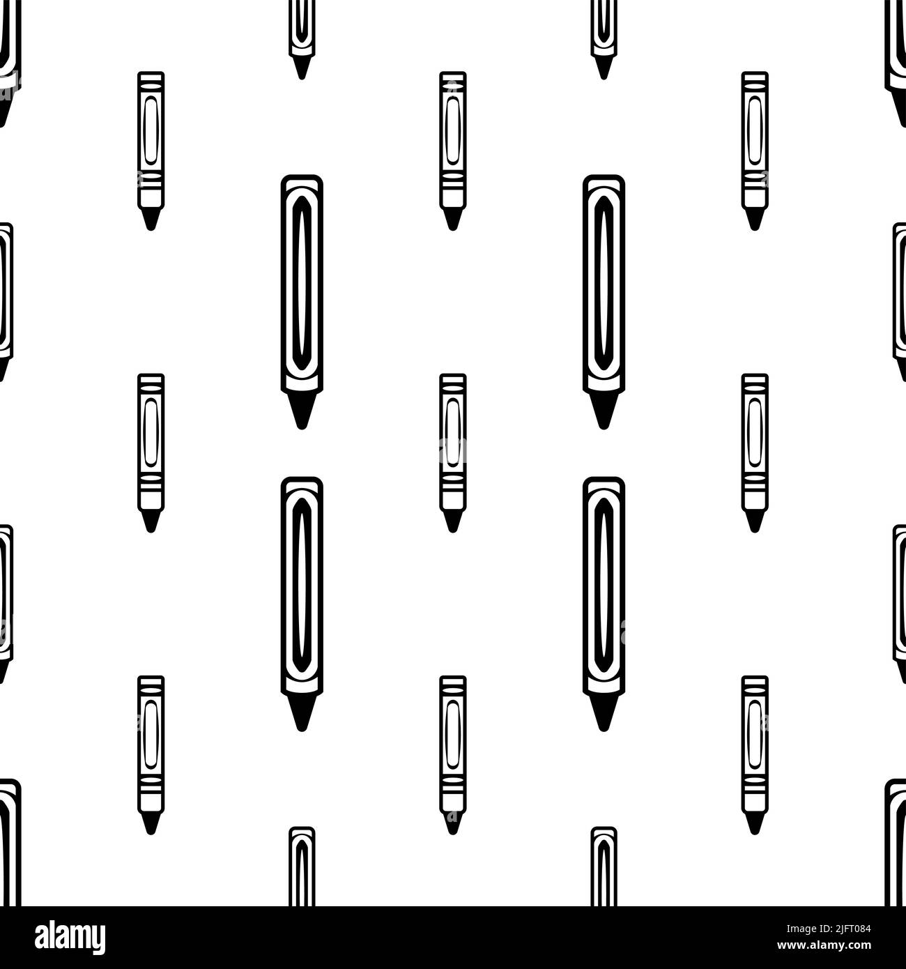 Crayon Icon Seamless Pattern, Drawing Crayon Vector Art Illustration