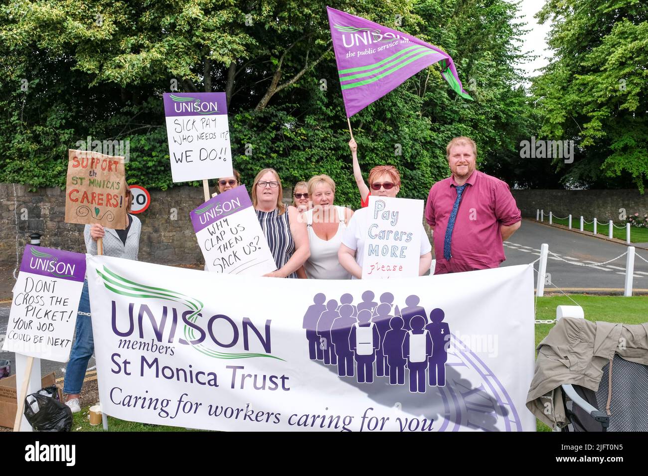 WestburyonTrym, Bristol, UK. 5th July, 2022. Striking care workers