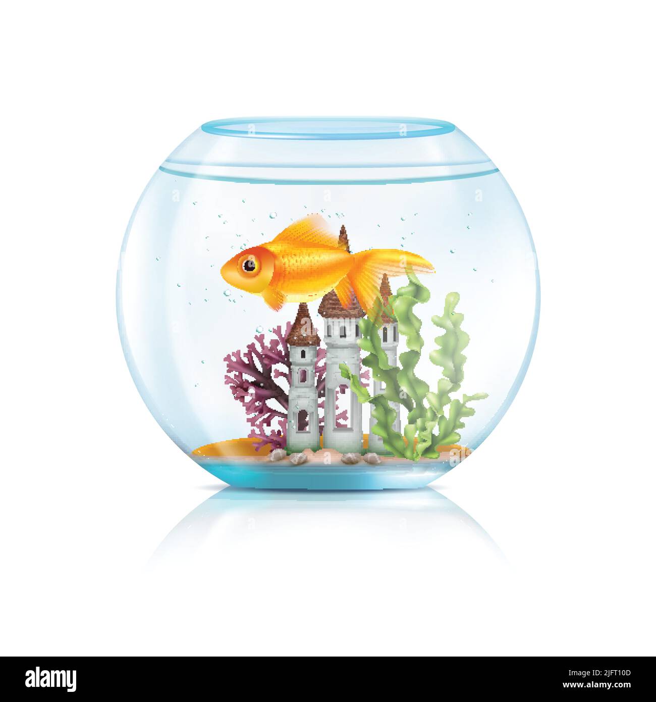 Glass acrylic aquarium round fish bowl with decorative castle aquatic