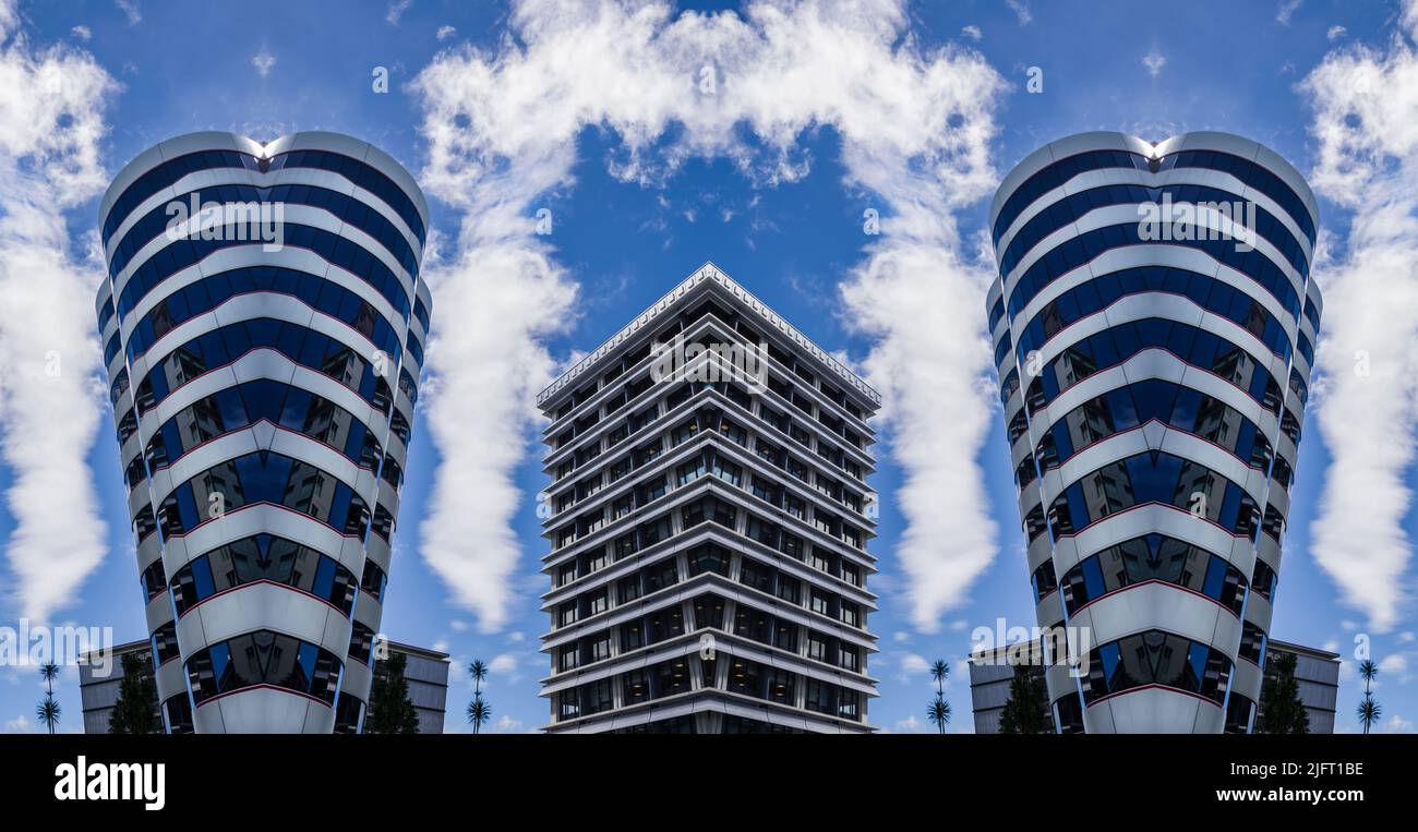 Architectural abstract symmetry of housing blocks in Wellington, New Zealand. Stock Photo