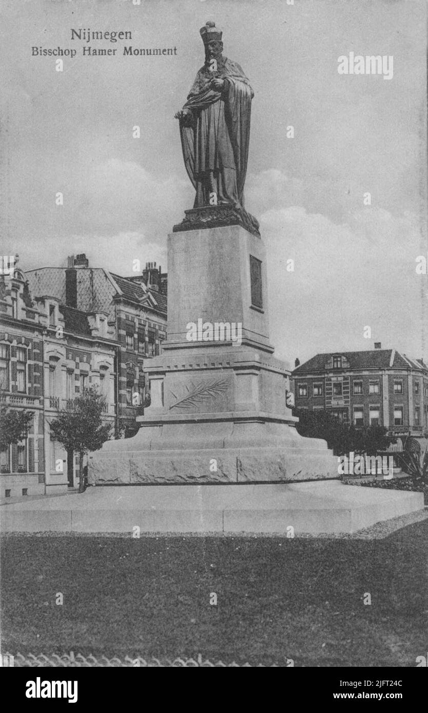 The statue of Bishop Hamer, made by Bart van Hove in 1902. Seen from ...