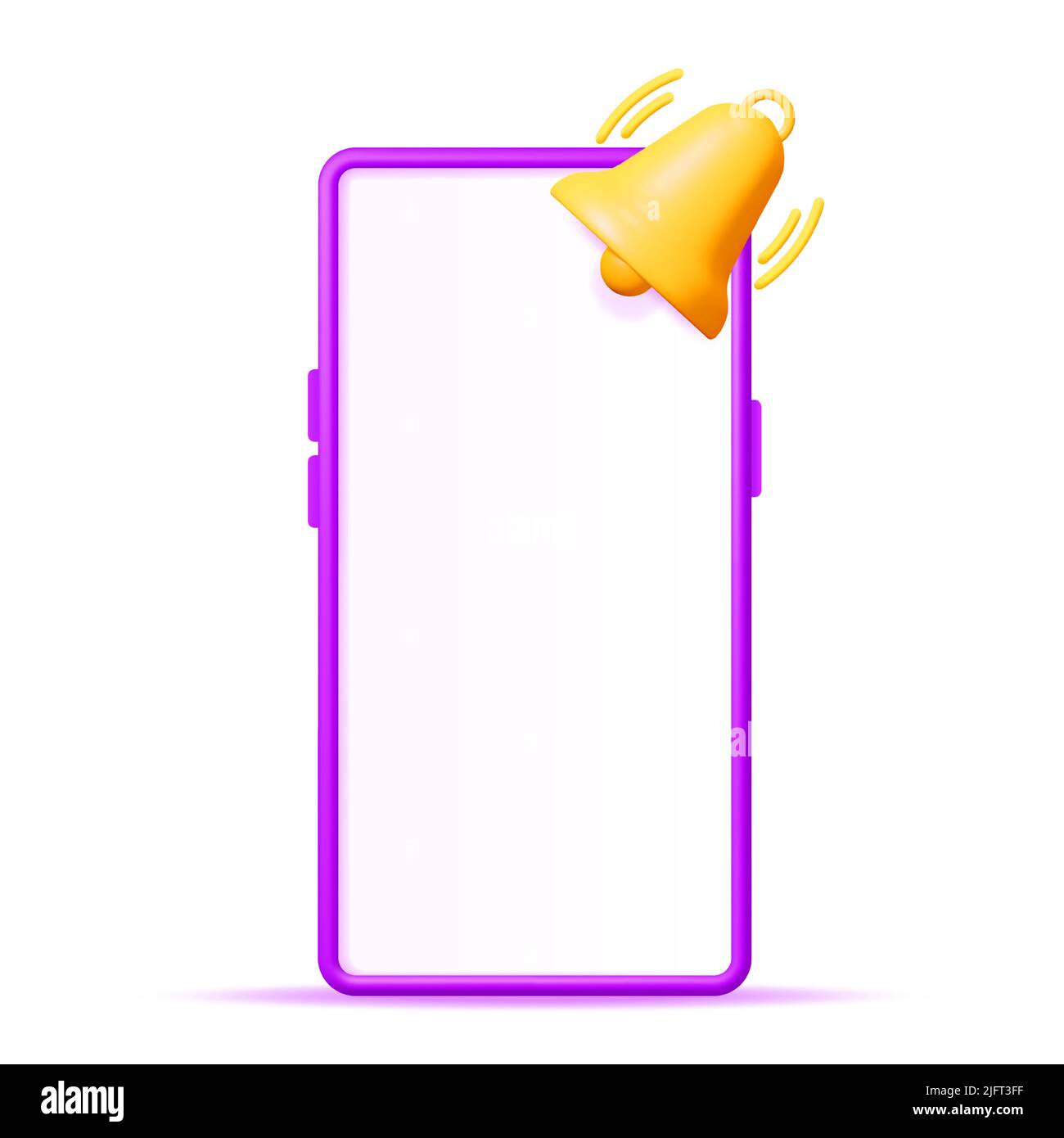 3D Mobile Phone with Ringing Bell Isolated Stock Vector